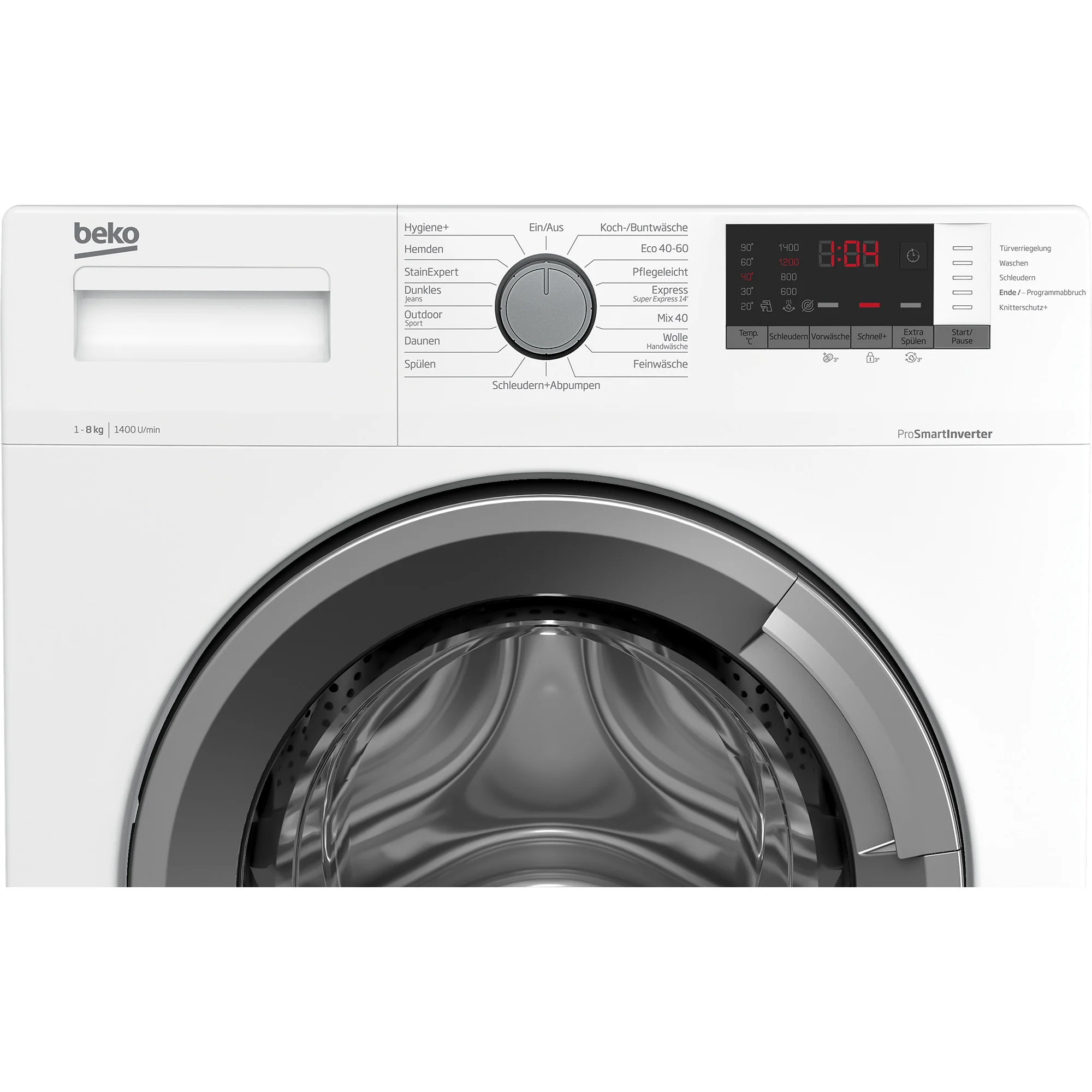 BEKO WMO822A Waschmaschine 8 kg – Energieklasse A, 15 Programme, StainExpert, Hygiene+ mit Dampf, SteamCure, AntiCrease, Aquawave-Schontrommel, 1400 U/Min – weiß/silber