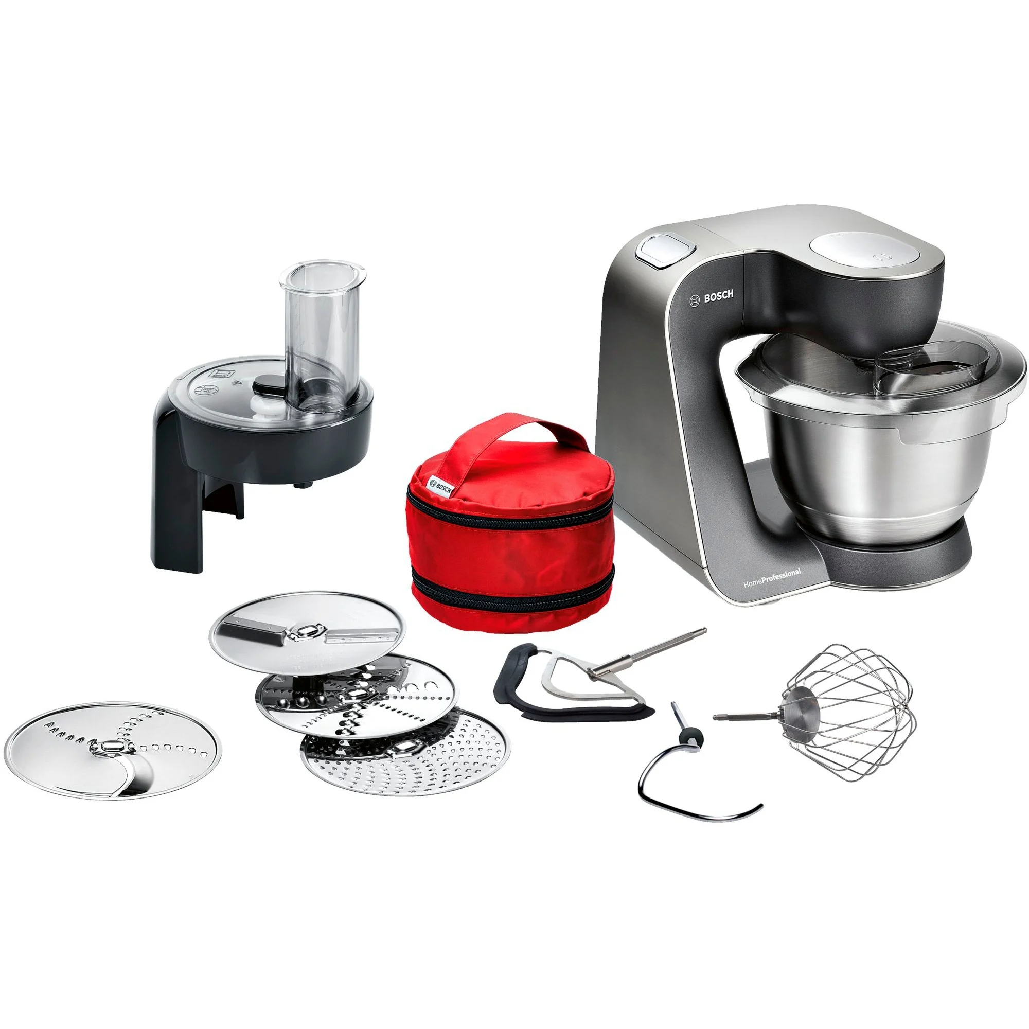 Bosch MUM59N26DE Küchenmaschine Serie 4 (1.000 Watt, 3,9 L Edelstahl-Rührschüssel, 7 Geschwindigkeiten, Schwarz/Edelstahl) – Profi Rühren, Kneten & Patisserie