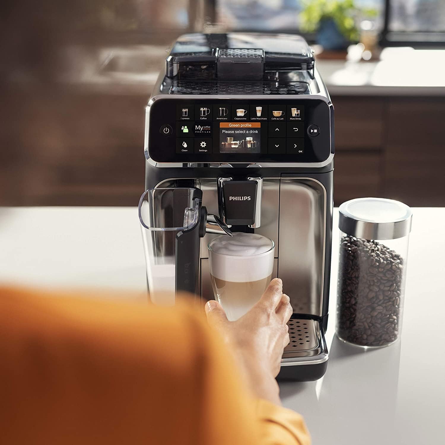 Philips Serie 5400 Kaffeevollautomat – LatteGo Milchsystem, 12 Kaffeespezialitten, Intuitives Display, 4 Benutzerprofile, Chrom (EP544790)